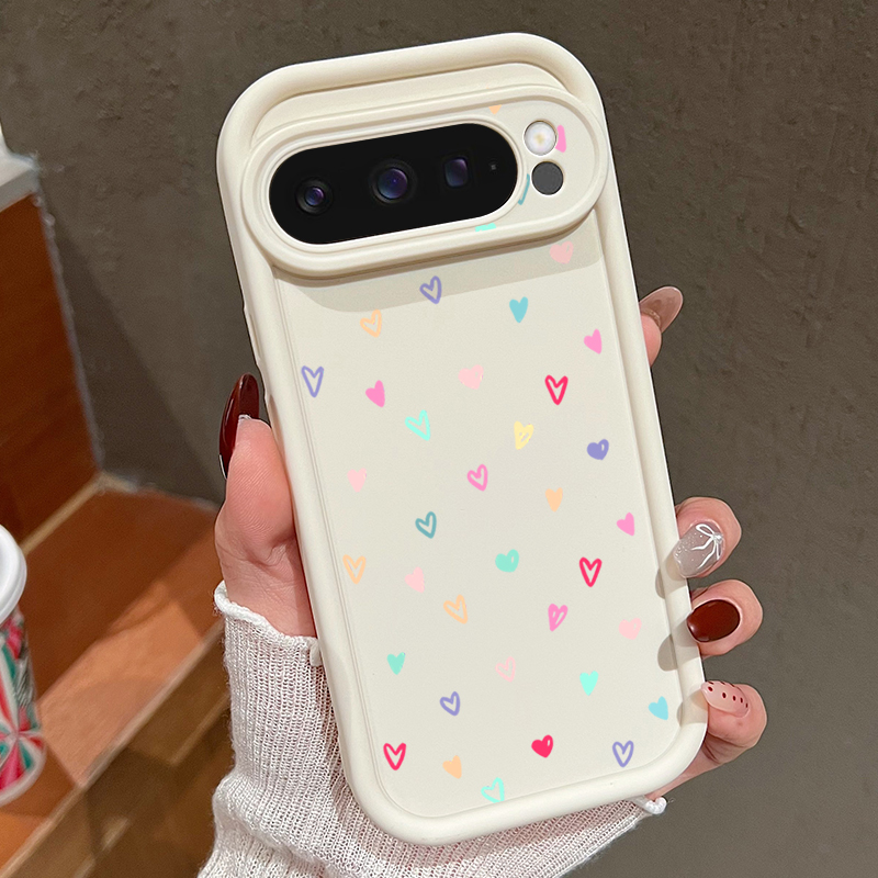 Google Pixel 9 - Funda blanda colorida de corazones pequeños